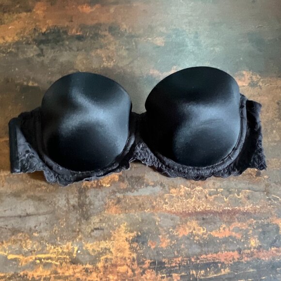 Wonderbra Black Strapless Bra w/Lace Panels & Trim & Non-Slip Wings, Size 34B - Picture 1 of 6